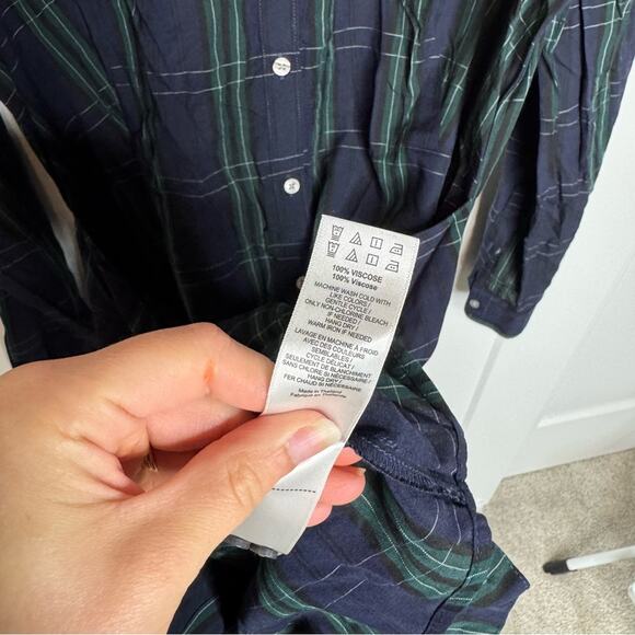 Untuckit Devon Navy Blue Plaid Print Button Down Waist Tie Shirt Dress Size 10 - Picture 6 of 7